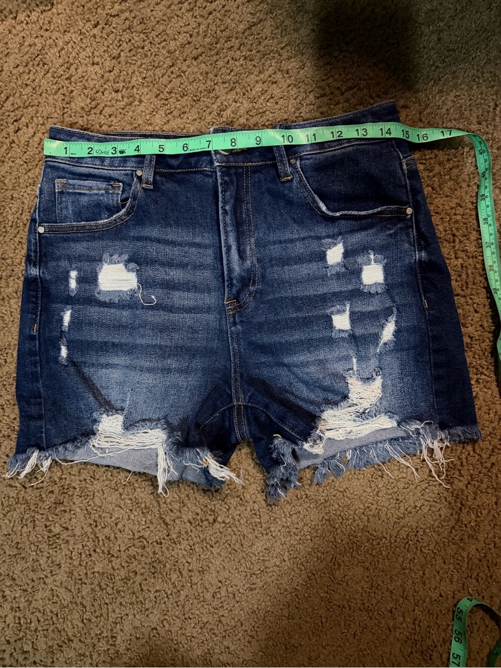 Women’s Dark Blue Distressed Denim Cutoff Shorts